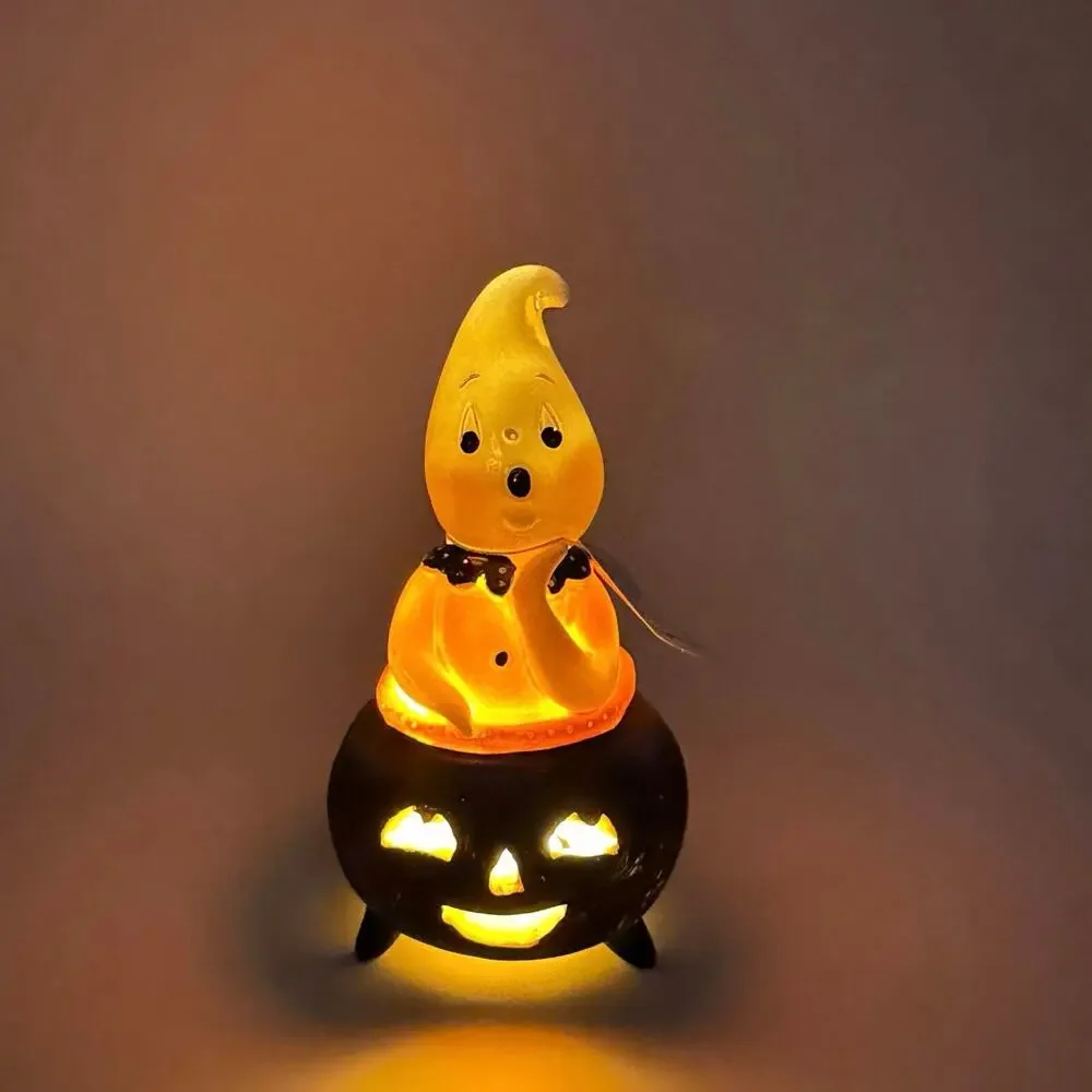 Set of 2 Johanna Parker Transpac Mini Ghost In Cauldron LED Halloween Decor FLAW - Picture 7 of 7